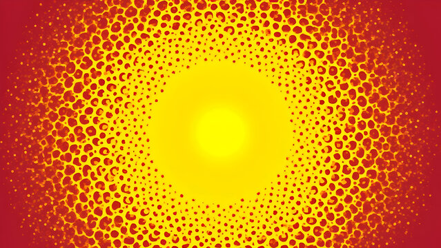 Abstract Red and Yellow Halftone Dot Pattern Background Radiating Circular Design Bright Vivid Colors Gradient Effect Organic Shapes