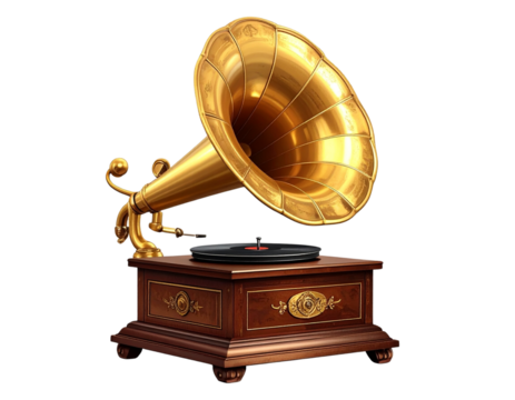 Vintage Old Gramophone PNG, isolated on transparent background.