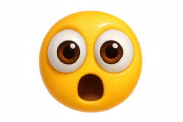 3d rendering: surprised emoji with gaping mouth, wide-open eyes expressing extreme shock on transparent background