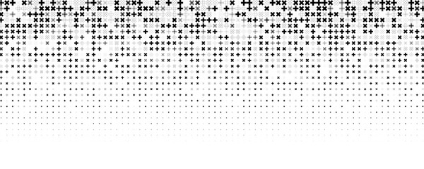 Black cross halftone gradient forming abstract geometric fade. Minimal modern texture, monochrome pattern, dynamic digital transition for posters, covers, web. Vector illustration.