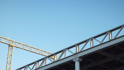 Obraz premium Industrial steel structure with geometric patterns, highlighting construction progress under clear skies.