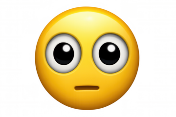 Perplexed emoji character rendering, displaying wide eyes and neutral expression, symbolizing confusion against transparent backdrop