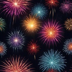 Naklejka premium Colorful Fireworks Exploding in Night Sky