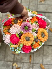 marshmallow flowers in a basket