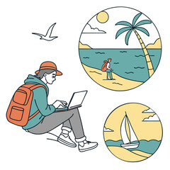 Obraz premium Digital Nomad Working Remotely on Beach Vacation travel