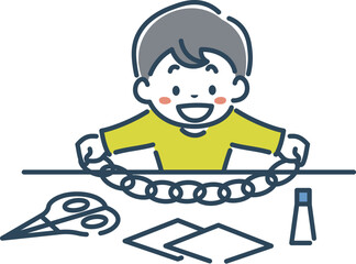 笑顔で工作をする男の子のイラスト素材