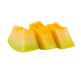 High Quality PNG Picture of orange honeydew melon slices isolated on white background