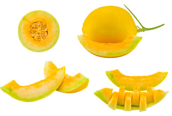 High Quality PNG Picture of orange honeydew melon melon set, isolated on white background
