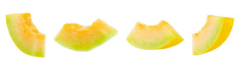 High Quality PNG Picture of orange honeydew melon slices isolated on white background