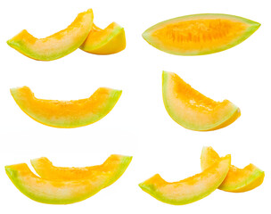 High Quality PNG Picture of orange honeydew melon melon slices, isolated on white background