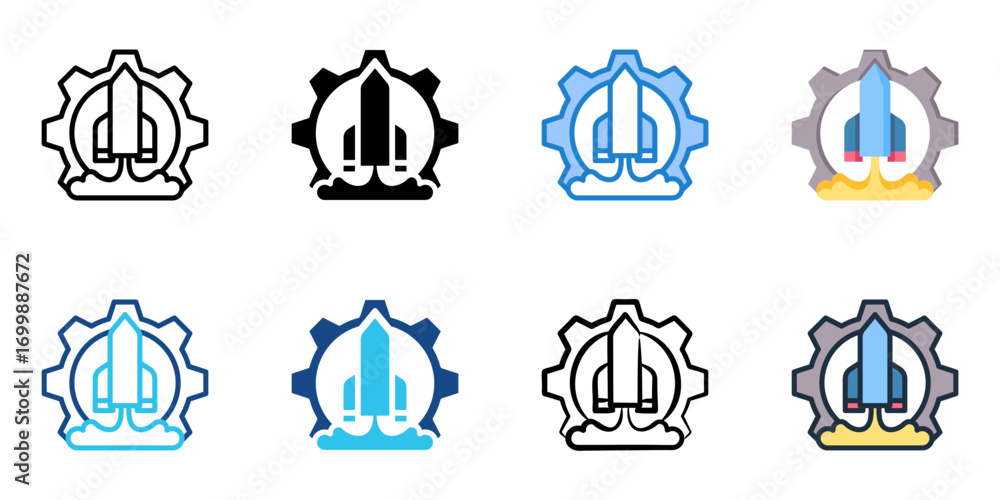 Poster aerospace engineering icon set multiple style collection