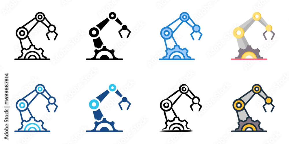 Poster robotics icon set multiple style collection