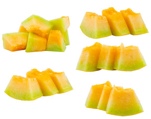 High Quality PNG Picture of orange honeydew melon melon slices on white background