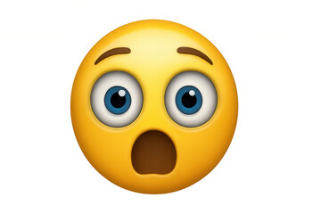 3d rendering of a shocked yellow emoji with wide open eyes and mouth, conveying surprise and astonishment on a transparent background