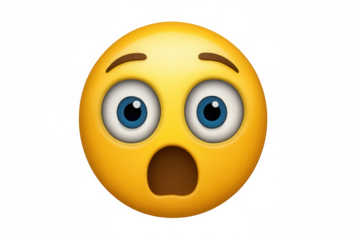 3d rendering of a shocked yellow emoji with wide open eyes and mouth, conveying surprise and astonishment on a transparent background
