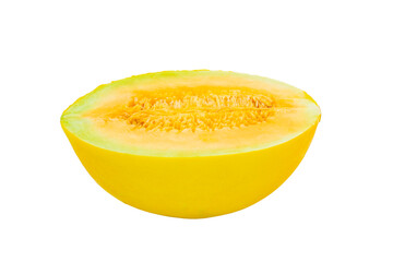 High Quality PNG Picture of half honeydew melon isolated on white background.
