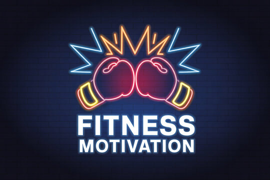 Ignite your drive with vibrant neon boxing gloves and electrifying 'FITNESS MOTIVATION' text, perfect for gym promotions and inspiring workout content.