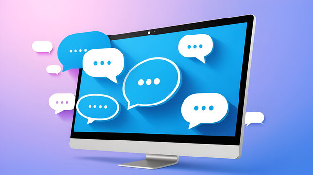 Computer screen with multiple chat bubbles icon background image