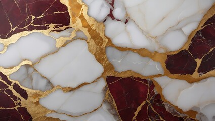 White and Red Marble Texture with Gold Cracks – Luxury Abstract Stone Background