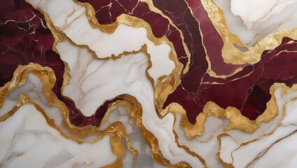 White and Red Marble Texture with Gold Cracks – Luxury Abstract Stone Background