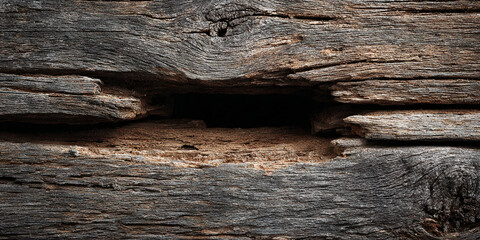 Obraz premium Closeup of old wooden planks with cracks and hole texture background - AI generated