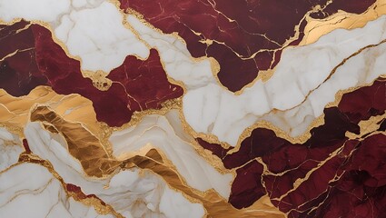 White and Red Marble Texture with Gold Cracks – Luxury Abstract Stone Background