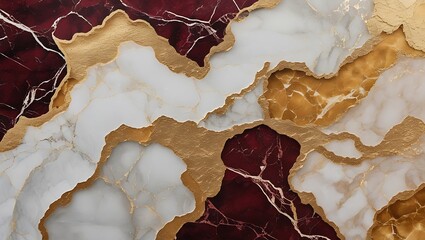 White and Red Marble Texture with Gold Cracks – Luxury Abstract Stone Background