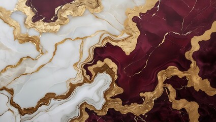 White and Red Marble Texture with Gold Cracks – Luxury Abstract Stone Background