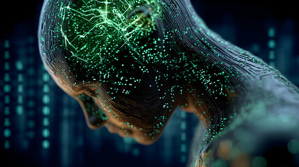 Abstract digital human with circuit board patterns representing AI intelligence AI Generated