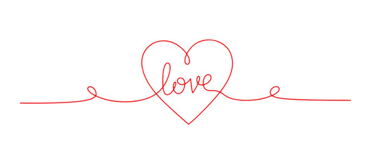 Heart and Love depicted in a continuous line vector art illustration for a romantic minimalist wedding card set against a white backdrop.
