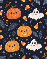 Naklejka premium A cute and fun pattern for children's Halloween. Friendly ghosts