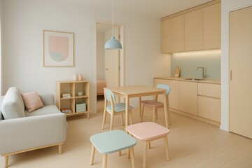 Fototapeta premium Scandinavian micro-home with pastel accents and modular furniture