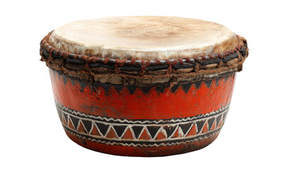 Ornate red drum with tribal design