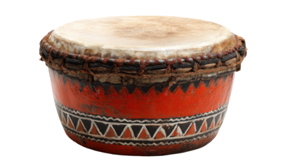 Ornate red drum with tribal design