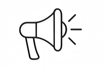 Monochrome megaphone graphic broadcasting communication message, transparent backdrop highlighting broadcasting concept