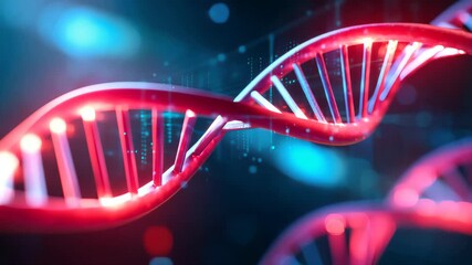 3D rendering of a glowing DNA double helix surrounded by digital medical data and network connections - Powered by Adobe