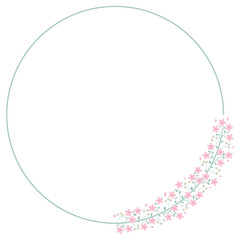 Green Circle Floral Border Frame And Pink Cherry Blossom Illustration