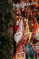 Christmas market in Munich, Germany. Gingerbread Hearts