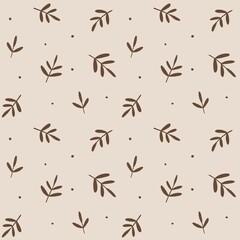 Autumn country tiny floral seamless pattern, leaves romantic pastel brown colors, fabric design, ceramic ideas 