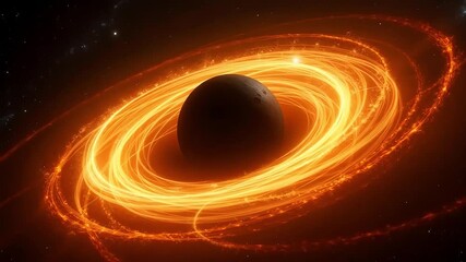 Cosmic black hole with glowing accretion disk, pulling in surrounding matter in deep space. - Powered by Adobe