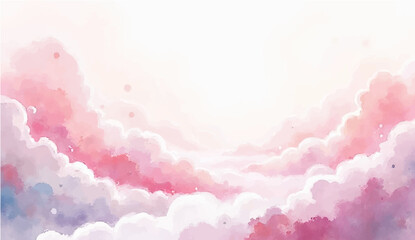 Soft pink watercolor background with hearts and cloud texture design