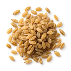 Freekeh grains isolated on white background, showcasing their roasted, cracked texture and rich flavor