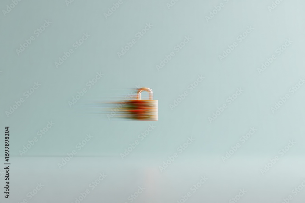 Poster dynamic padlock in motion symbolizes rapid cybersecurity measure