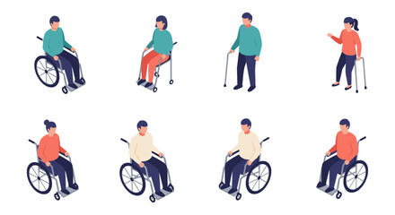 Fototapeta premium Diverse group of people with mobility aids in flat design