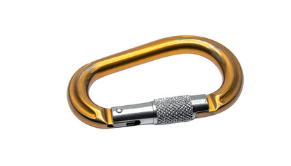A robust and modern climbing carabiner with a textured grip isolated on solid white background in Png