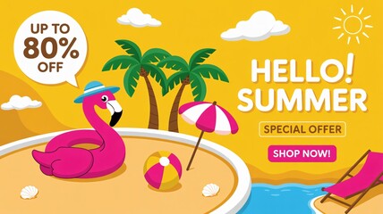 Celebrate summer savings with bright beach flamingo fun