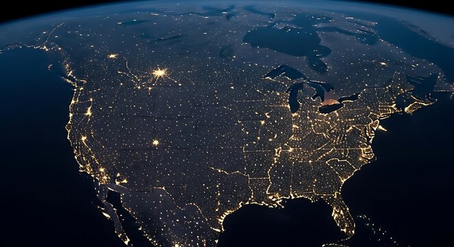 Satellite View of North America at Night Demonstrating Urban Illumination