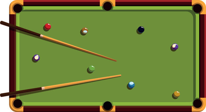 Green billiard table with balls and cues, illustrating the concept of playing billiards