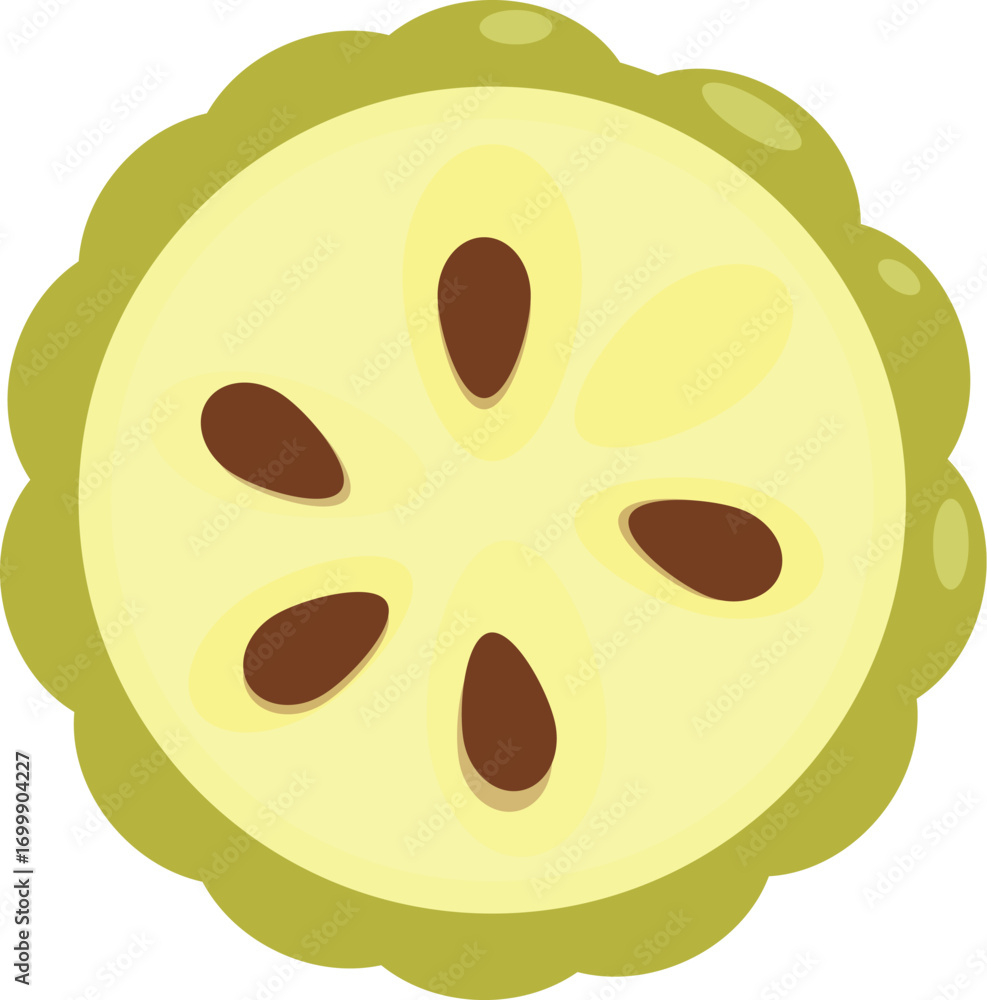 Poster close up of a soursop slice revealing its inner structure with seeds and pulp