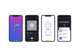 Music player app interface on smartphone isolated on transparent background